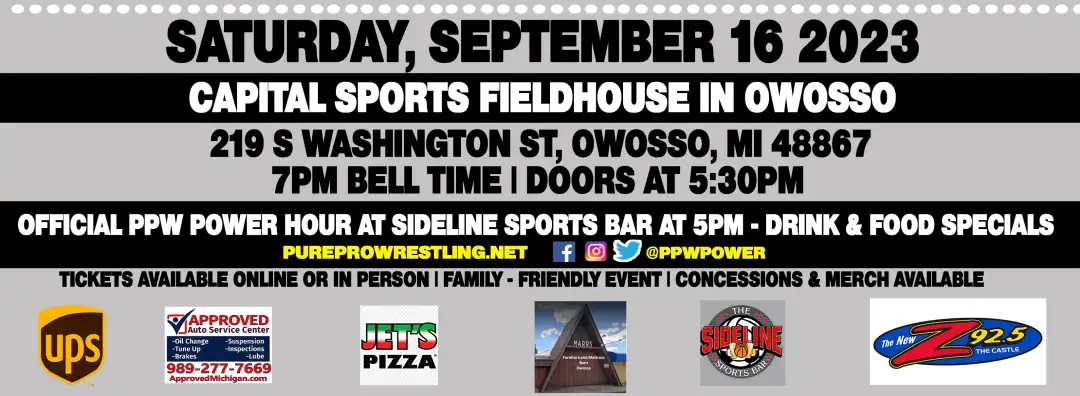 Pure Pro Wrestling Presents: Owosso’s Night of Champions on September 16th!